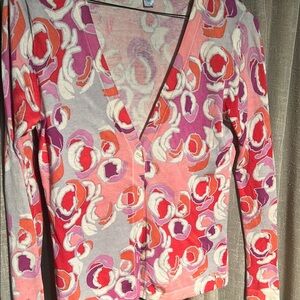 Garnet Hill Pink and Red Patterned Cardigan